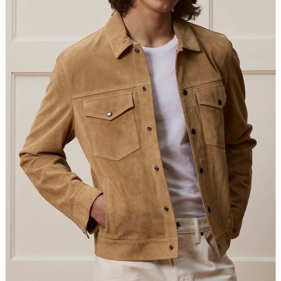 Todd Snyder Men’s Italian Suede Dylan Trucker Jacket Cappuccino Tan XL - Picture 1 of 7